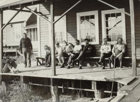 Men on Porch Hoonah Cannery