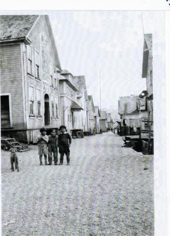 Three Small Children on Front Street Hoonah 1940s