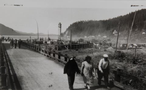 People Walking Across a Bridge Post Fire