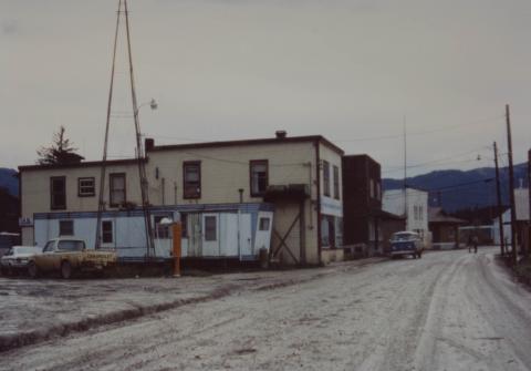 Downtown Hoonah with the Old Bank and VW van