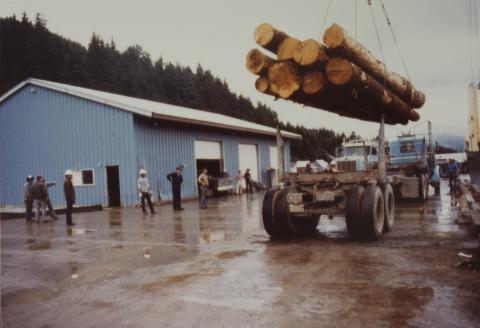 Unloading Log Truck to the Log Ship