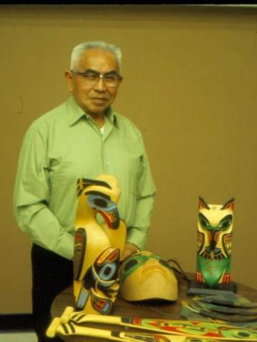 David Williams with Some of his Carvings