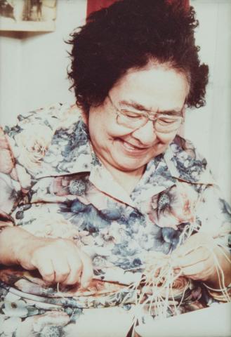 Master Weaver Annie Lawrence Working on Spruce Root Basketry